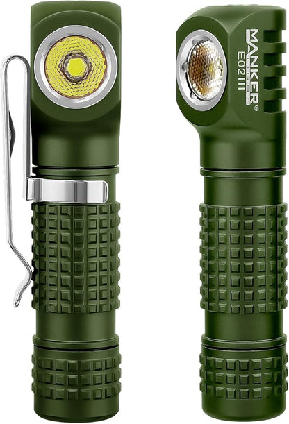 Manker E02III Everyday-Carry Flashlight, USB-c Rechargeable 10440 / AAA Flashlight, Pocket EDC flashlightwith Magnetic Tail, Reversible Clip (560 Lumens 6500K Cool White, Army Green)