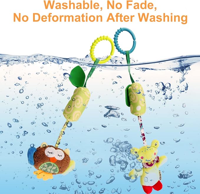 4 Packs Baby Stroller Toys Car Seat Hanging Bell for Boys Girls,Adorable Animal Infant Play Music Crib Toy Carseat Rattles Educational Toys,Kids Hand Bell Puppet with Cute Wind Chime and Squeak