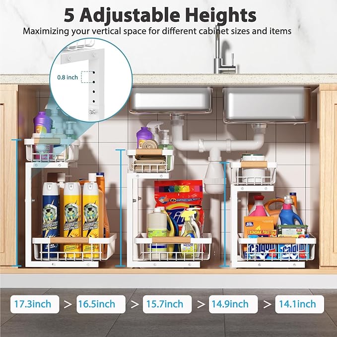 Liuoud Under Sink Organizer 2 Pack, 2 Tier Slide Out Large Capacity Height