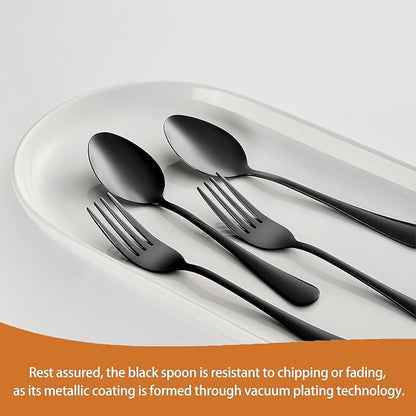 Black Spoons silverware teaspoons set of 12 dessert spoon 6.6inch Food-Grade stainless steel kitchen and dining table spoons (Black)