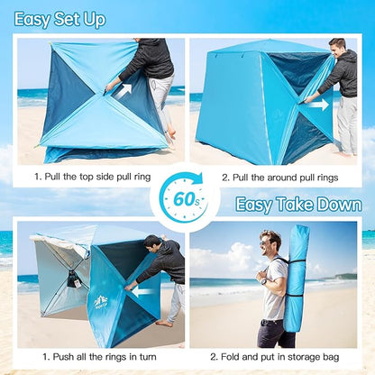 Night Cat Pop-up Beach Tent: 3 4 Persons Beach Shelter with Canopy and Footprint, UPF 50+ UV Protection Backyard Camping Outdoor Canopy Poles Not Included