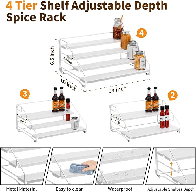 BOIVSHI Tiered Spice Rack, 4 Tier Spice Shelf Organizer