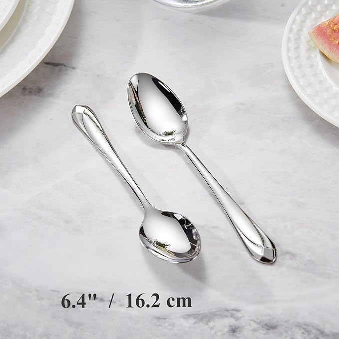 KEAWELL Premium Astra 4-Piece 6.4 inch Spoon Set – Mirror-Finished 18/10 Stainless Steel with Diamond-Faceted Handles Dishwasher Safe for Modern Dining (4, Teaspoons)