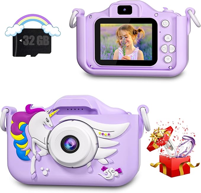 Kids Camera Toys for 3 4 5 6 7 8 9 10 11 12 Years Old Boys/Girls, Kids Digital Camera for Toddler with Video, Birthday Festival for Kids, Selfie Camera for Child, 32GB TF Card