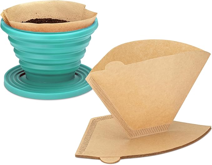 COLETTI Sierra Camping Pour Over Coffee Dripper ??Collapsible Pour Over Coffee Dripper ??Includes Pack of Paper Filters [Teal, Pack of 2]