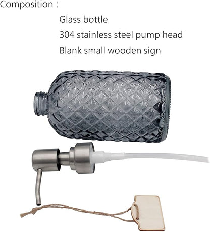 16 oz Diamond Pattern Glass Soap Dispenser, Kitchen and Bathroom Refillable