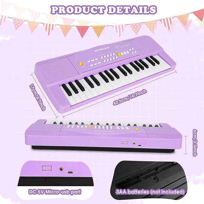 Toy Piano for Kids Pianos Keyboard Toy for 3 4 5 6 7 8 Year Old Girls Boys Beginners Electric Keyboards with Microphone Toys for 3+ Year Old Gifts (Purple)