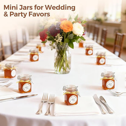 ComSaf 4 oz Glass Jars with Lid, Set of 12 Mini Airtight Glass Jars, Spice Jars, Small Mason Jar, Canning Jar Square with Seal Wire Clip Fastening, Labels & Funnels for Jam, Honey, Kitchen, Wedding