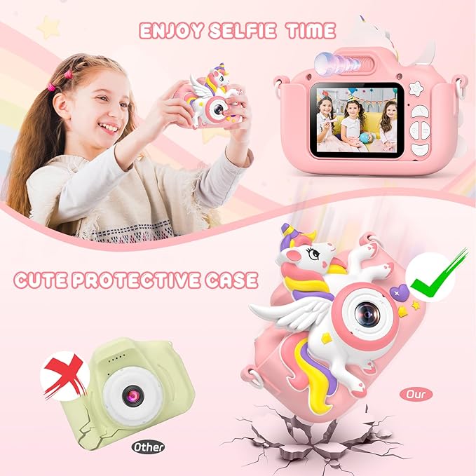 Kids Camera Toys Digital Camera for Girls Boys, Christmas Birthday Gifts for Kids Age 3-12, Selfie 1080P HD Video Digital Camera for 3 4 5 6 7 8 9 10 Year Old Girls with 32GB TF Card