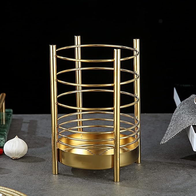 Gold Kitchen Utensil Holder for Kitchen Counter, Stainless Steel Utensil Crocks