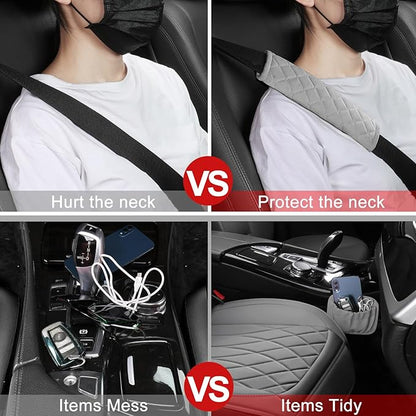 1 Pack Leather Front Car Seat Cover, Universal Sideless Car Seat Protector with Storage Pocket and Seat Belt Pad, Waterproof Automotive Seat Cover Cars Trucks SUV(Grey)