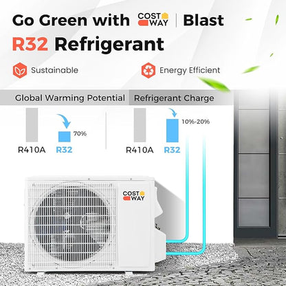 COSTWAY 9000BTU Mini Split Air Conditioner& Heater, 19 SEER2 115V Wall-Mounted