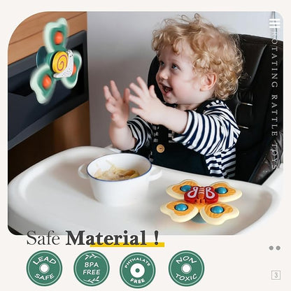 ALASOU 3PCS Suction Cup Spinner Toys for 1 Year Old Boy Girl|Spinning Top Baby Toys 12 18 Months|1 2 Year Old Boy Birthday Gift|Baby Bath Toy for Kids Ages 1-3|Sensory Toy for Toddlers 1-3