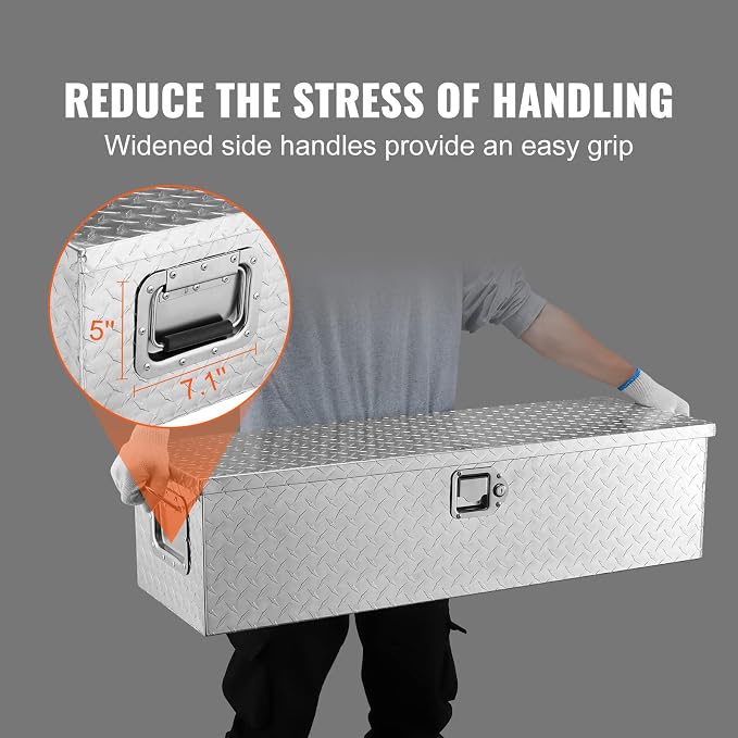 VEVOR Heavy Duty Aluminum Truck Bed Tool Box, Diamond Plate Tool Box with Side Handle and Lock Keys, Storage Tool Box Chest Box Organizer for Pickup, Truck Bed, RV, Trailer, 39"x13"x10", Silver