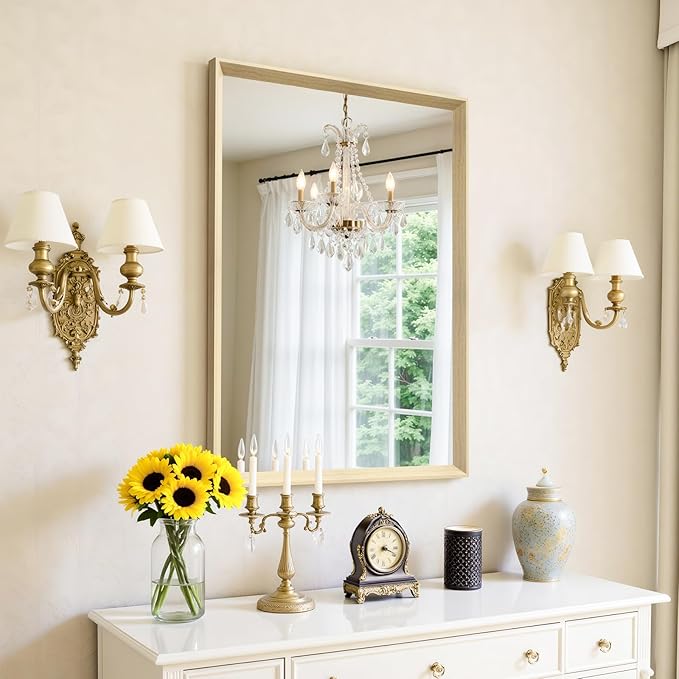 Oak Wood Effect Framed Wall Mirror, 22x30 Rectangle Mirror, Anti-desilvering