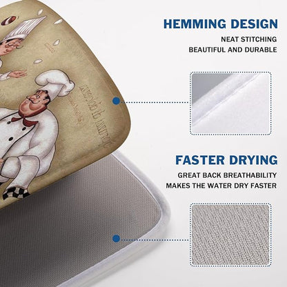 Fat Chef Dish Drying Mat For Kitchen Counter 18x24 Inch Microfiber Absorbent