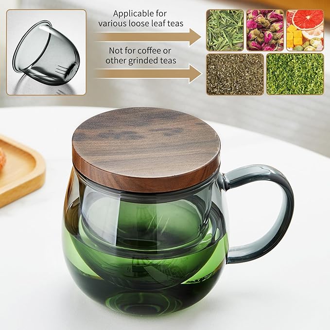17 OZ Glass Tea Cup with Infuser and Lid, 500 ML Large Borosilicate Teacup