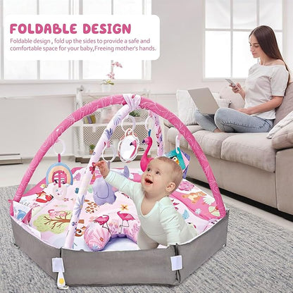7-in-1 Large Activity Mat for Babies 0-6 Months Tummy Time Mat Play Mat, 5 Tummy TimeToys, 18 Ocean Toys, and 1 Tummy Time Pillow, Baby Activity Mat Easy to Install & Clean, Baby Gift