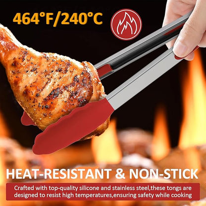 9 Pieces Silicone Tongs for Cooking 7,9,12 inches Kitchen Tongs with Silicone Tip Stainless Steel Heat Resistant Cooking Tongs for Food Grill Salad BBQ Frying and Serving, 3 Color