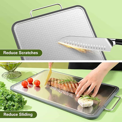 Stainless Steel Cutting Board 16''×11'', Double Sided 304 Steel Cutting Board