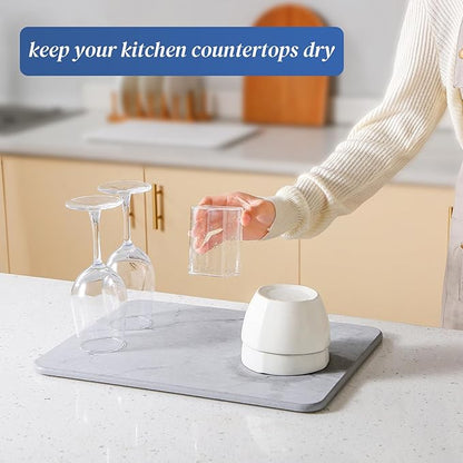 Quick Dry Stone Drying Mat for Kitchen Counter, Water-Absorbent Diatomaceous
