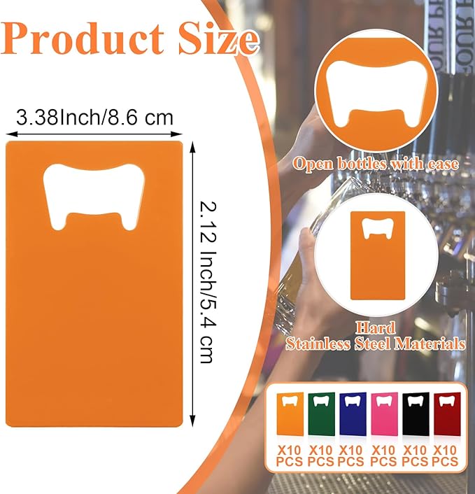QTLCOHD 60 Pieces Credit Card Bottle Opener Stainless Steel Bottle Opener Bulk Metal Card Size Beer Bottle Openers for Wallet Pocket Wedding Party Favor (Mixed Color)