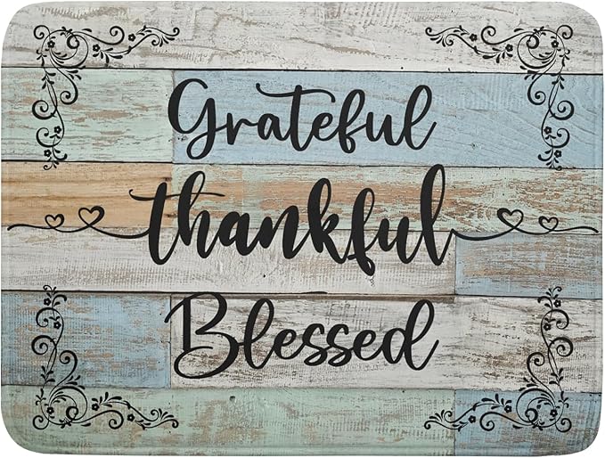Rustic Wood Dish Drying Mat 18x24 Inch Grateful Thankful Blessed Kitchen