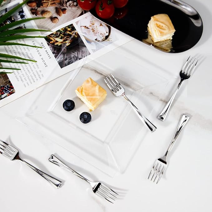 WDF 300 Pieces Silver Plastic Mini Forks 4 Inches Silver Plastic Forks Heavy Duty Plastic Tasting Forks Perfect for Christmas Small Appetizers and Desserts