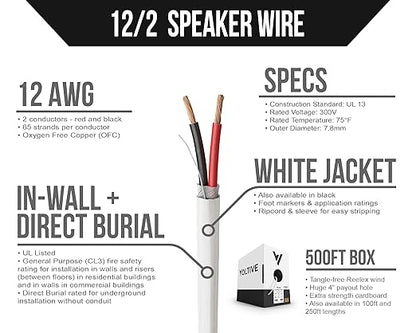 Voltive 12/2 Speaker Wire, in-Wall CL3 & Direct Burial, 500ft