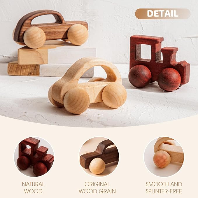 3PCS Wooden Baby Toys, Montessori Toys for Babies 0-6-12 Months, Baby Grasping Toys Push Car Toys for 1 Year Old Boy Birthday Gift #1