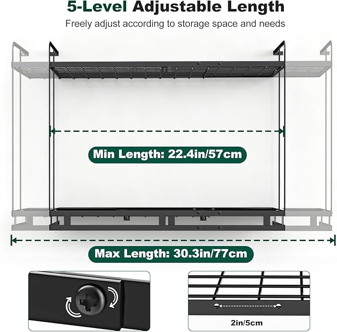 Housolution Pot Rack Wall Mounted, 3 Level Height Adjustable, 2 Tier Heavy Duty