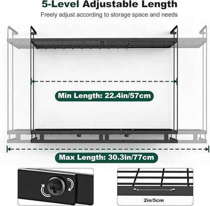 Housolution Pot Rack Wall Mounted, 3 Level Height Adjustable, 2 Tier Heavy Duty