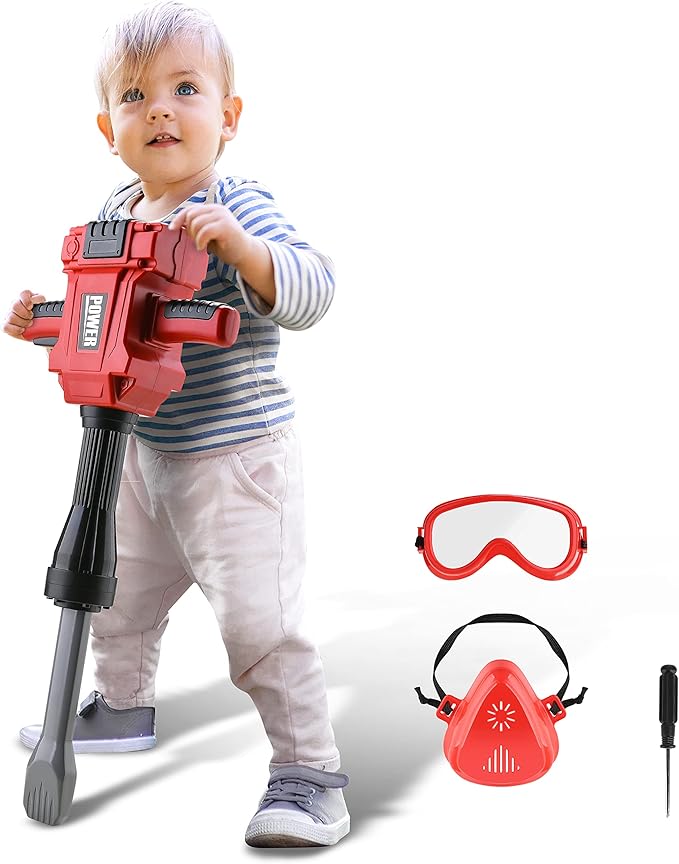 Toy Choi's Kids Jackhammer Toy Drill - Pretend Play Jackhammer with Realistic Sound & Action, Kids Construction Toys for Boys Girls Aged 3-5,4-7