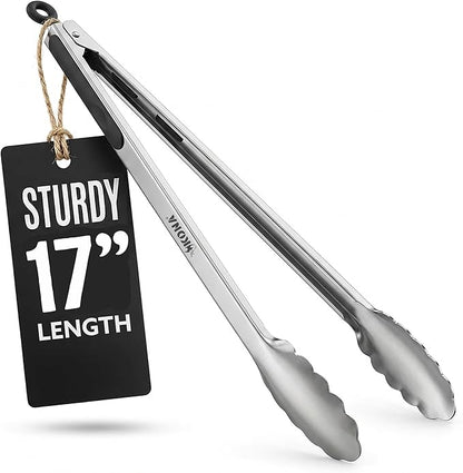 Kona Premium Stainless-Steel Locking Grill Tongs 18 inch, Heavy Duty Tongs
