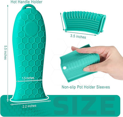 Joyhalo Cast Iron Skillet Handle Covers, 6 Pack Heat Resistant, Silicone Pot Handle Sleeve Covers, Aqua