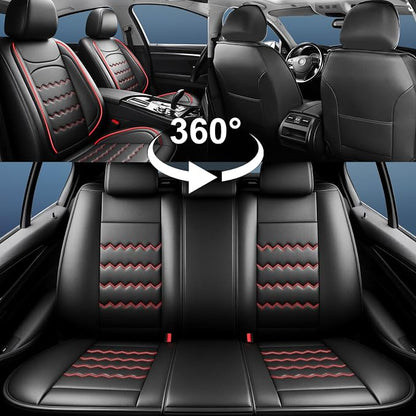 Focus Car Seat Covers Custom Fit for Ford Focus 2009-2018, Premium Full Coverage Leather Automotive Seat Protectors, All Seasons Waterproof Breathable, Airbag Compatible, 2 Front Seat Red Black