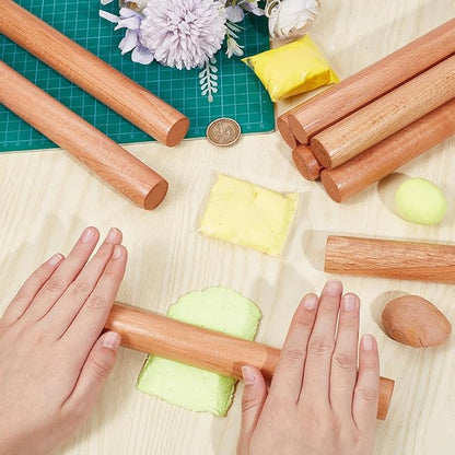 OLYCRAFT 8pcs Wood Rolling Pins 10 inch Clay Rolling Pins 1.1 inch Diameter