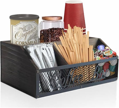 Coffee Station Organizer, Rustic Countertop Coffee Bar Accessories, 4