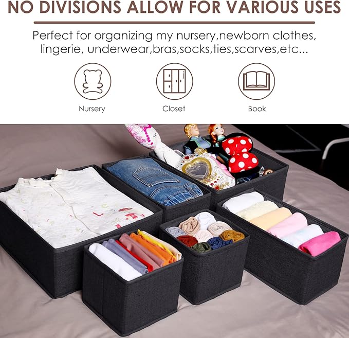Criusia 6 Pack Clothes Drawer Organizer Dividers, Fabric Foldable Closet