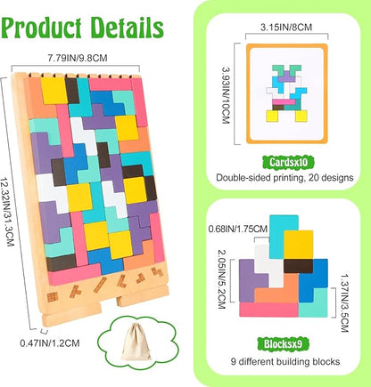 Wooden Stacking Puzzle Toy, Montessori Brain Blocks Toys, 3D Brain Teaser Puzzles for Kids Adults, Indoor Recess Games Classroom for Toddlers Ages 3-5 6-8, STEM Educational Logic Game