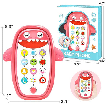 Baby Shark Cell Phone Toy Removable Teether Case, Light, Music & Adjustable Volume Kids Play & Learn Fake Phone Infant Toddler, Preschool Holiday Birthday Presnet for Girl Boy 12 Months (Red)