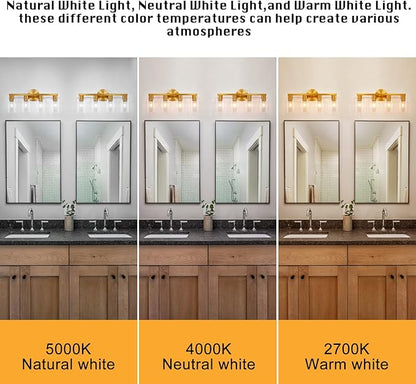 4 Light Gold Bathroom Vanity Light, Brushed Brass Bathroom Light Fixtures