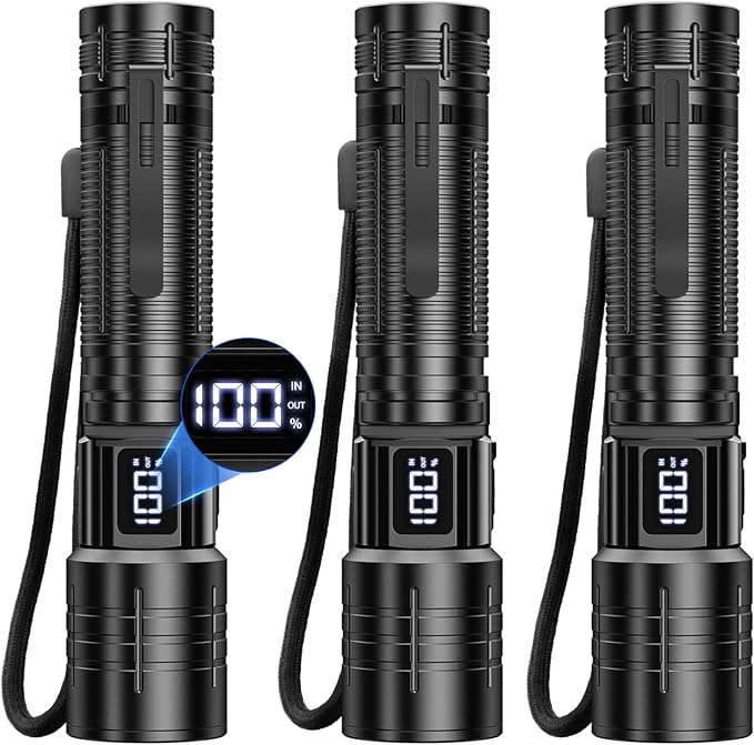AdamStar Flashlight High Lumens Rechargeable Super Bright Flashlight Zoomable LED Flash Light with Dimmable, 6 Modes Waterproof Handheld Powerful Tactical Flashlights for Camping Emergency (3 Pack)