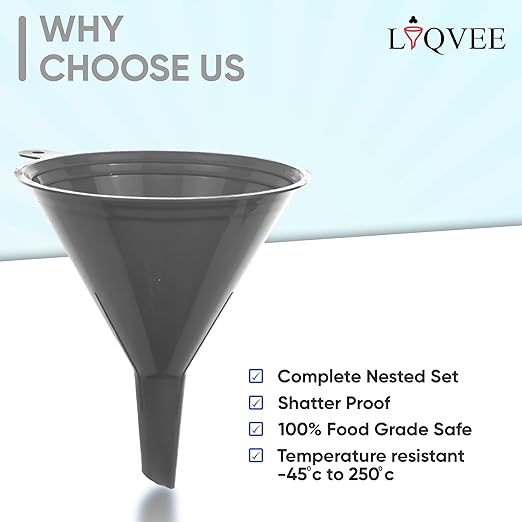 Funnel Gray in 4 Different Sizes Durable & Non-Toxic Food Grade Plastic -Funnels