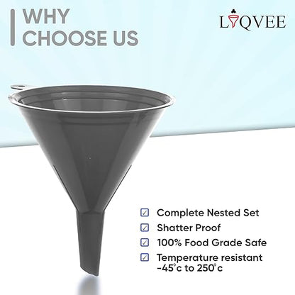 Funnel Gray in 4 Different Sizes Durable & Non-Toxic Food Grade Plastic -Funnels