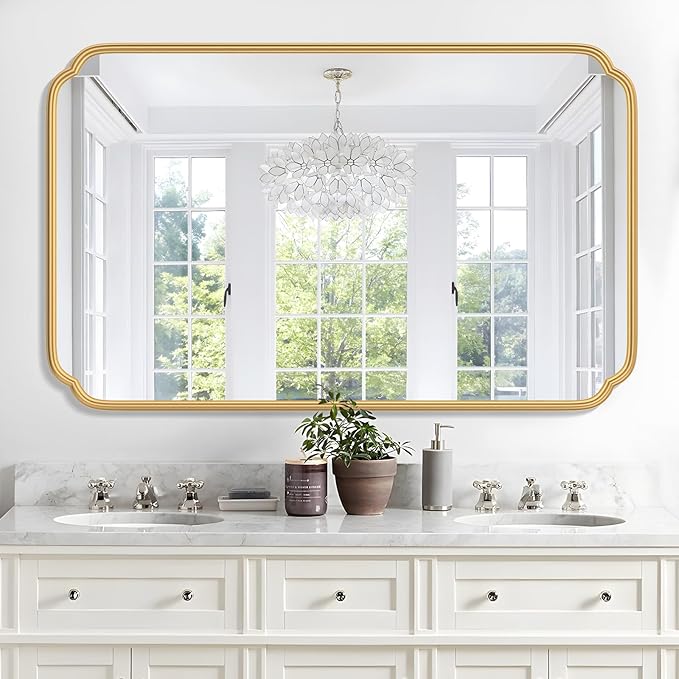 30"x48" Gold Bathroom Mirror for Wall, Large Brass Gold Bathroom Vanity Mirror