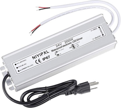 LED Driver 200 Watts 24V DC Low Voltage Transformer， Waterproof IP67 LED Power