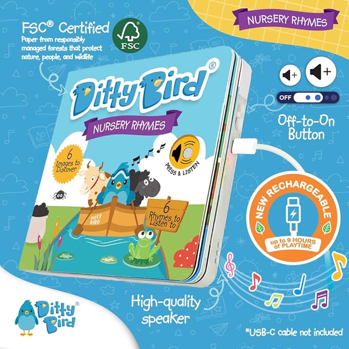 Ditty Bird Musical Books for Toddlers | Interactive Nursery Rhymes Book with Sound – Old Macdonald’s Farm & More Songs | Fun Baby Book for 1-3 Year Olds | Sturdy Sound Book for Toddlers