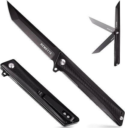 Tactical Folding Pocket Knife GD22K, 3.6" Black PVD Tanto Blade Flip Open with Durable G10 Handle,Men Women Everyday Carry EDC,Sharp Camping Hiking Daily Work Knives