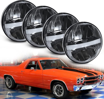 UNI-SHINE 5 3/4'' 5.75 Inch LED Headlight Round 4pcs Reflector Hi/Lo Beam With DRL Sealed Beam H5001 H5006 Compatible With Peterbilt 349 359, Chevy Impala 59-76, Dodge